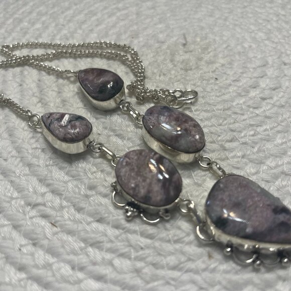 Beautiful PURPLE LEPIDOLITE Handmade Sterling 925 Necklace #325D - Picture 1 of 3